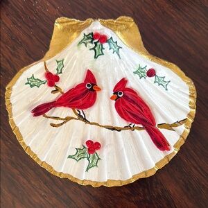 Decorative Shell with Red Cardinals
